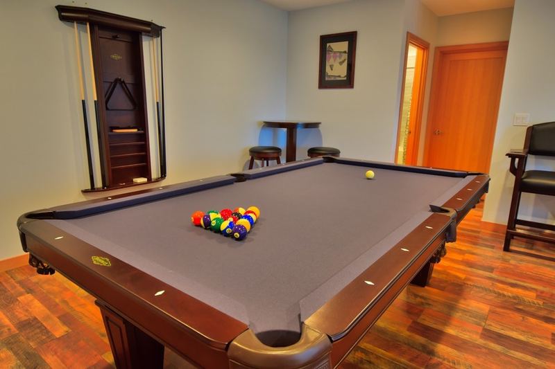 Billiards table set up for a game