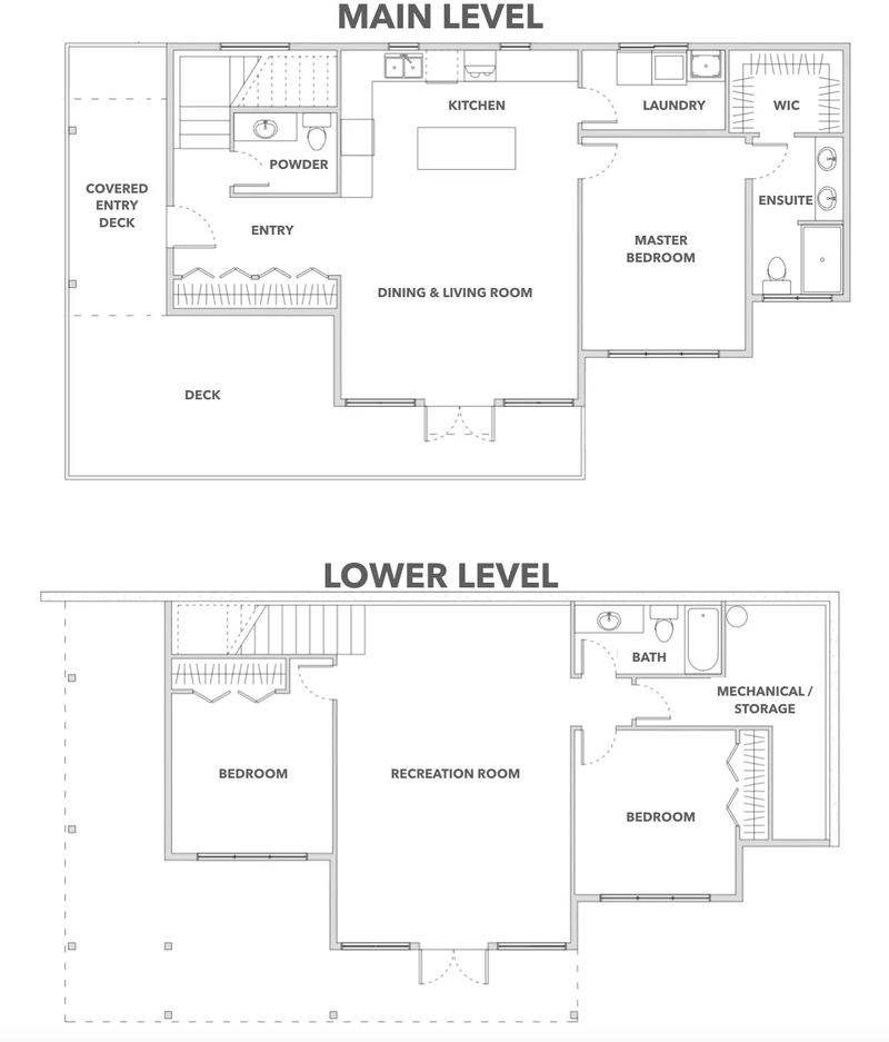 Rosario floor plans for the main and lower levels